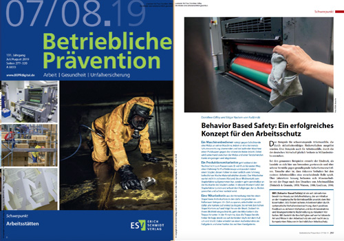 Cover Zeitschrift Betriebliche Prävention Juli/August 2019 Artikel Behavior Based Safety: Ein erfolgreiches Konzept für den Arbeitsschutz